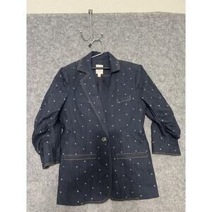 Cinq a Sept Blazer Womens 0 Blue Denim Embellished Studs Rhinestones Jacket NWT